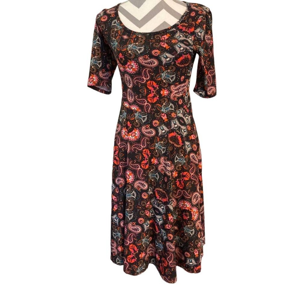 Lularoe Nicole Dress Medium Black with Paisley Pattern